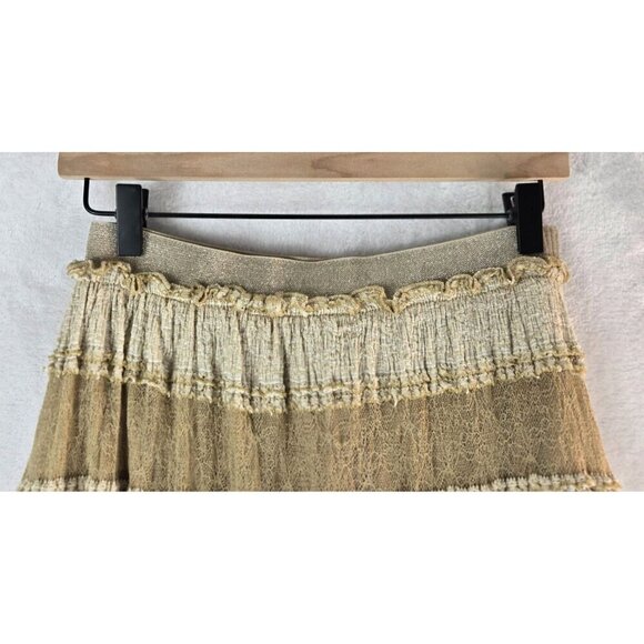 A'Reve Boho Skirt Hi-Lo M Cream Gold Tired Lace Tulle Festival Party Whimsygoth - Picture 4 of 13